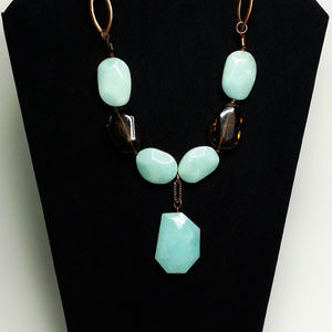 Large Faceted Necklace in Aqua and Brown